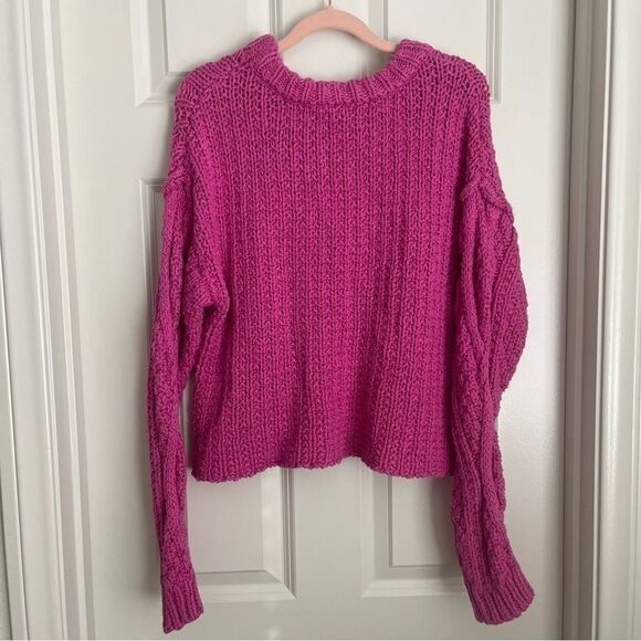 NEW Free People Pink Cutting Edge Cable
Knit Crop Sweater Barbie Hot Pink Large - Picture 12 of 12